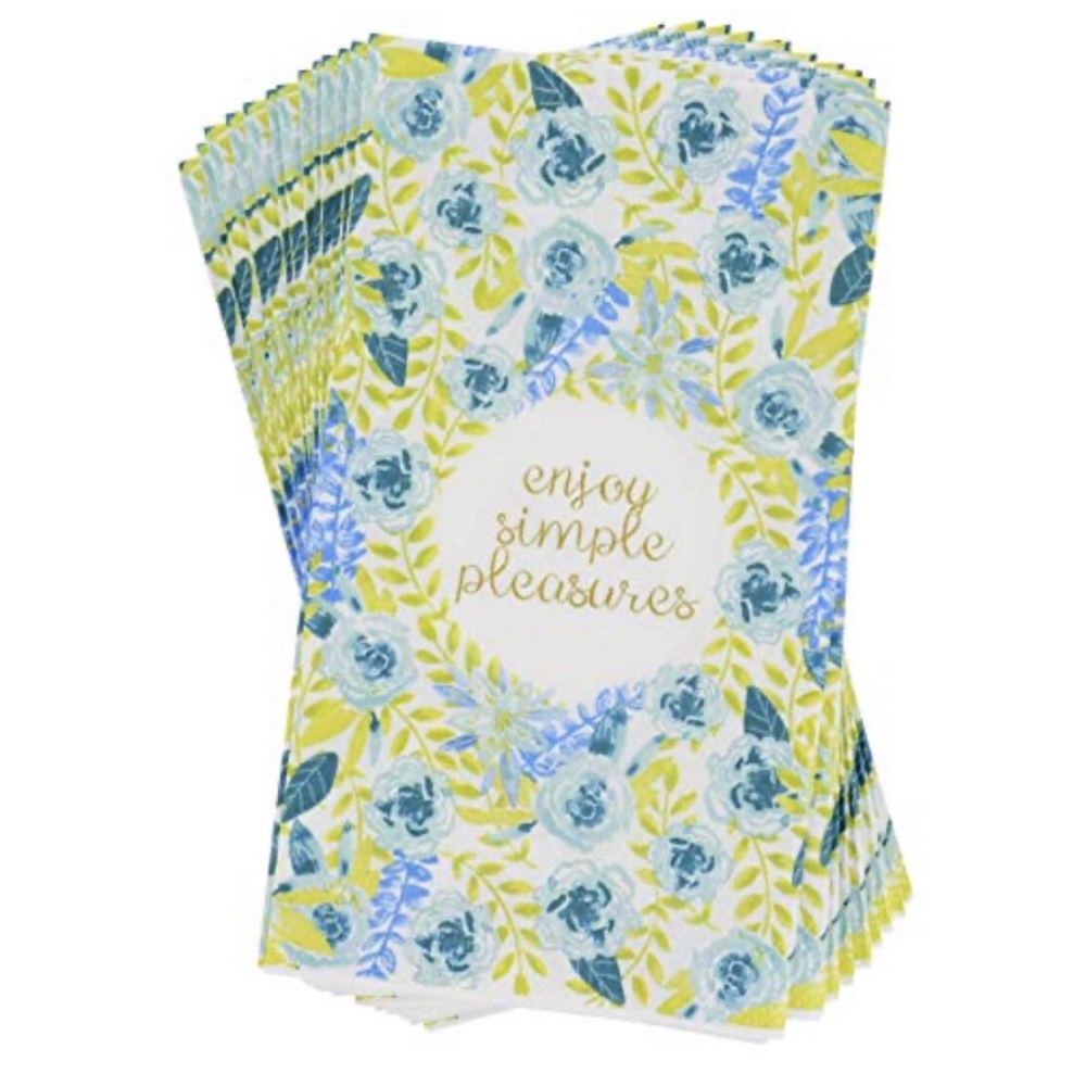 Blue Floral ‘Enjoy Simple Pleasures’ Guest Towels Napkins, 14 ct
